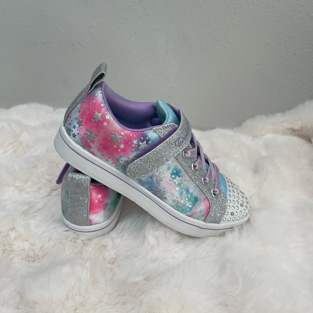 Skechers Silver and Purple Sneakers with Glitter and Velcro Strap